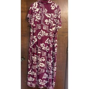 FatFace Aster Wallpaper Floral Midi Dress Purple Viscose Button-Up Tie Waist